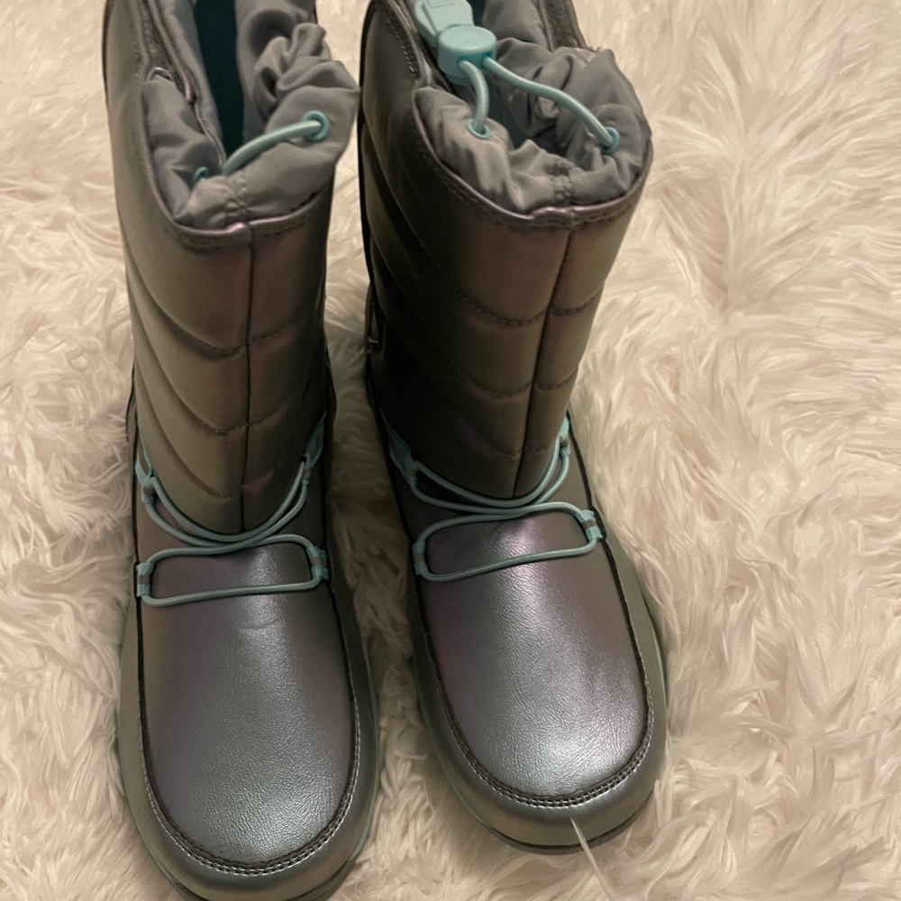 LANDS END Gray Winter Rain Boots with Plush Lining, Size 7 NWT women’s
